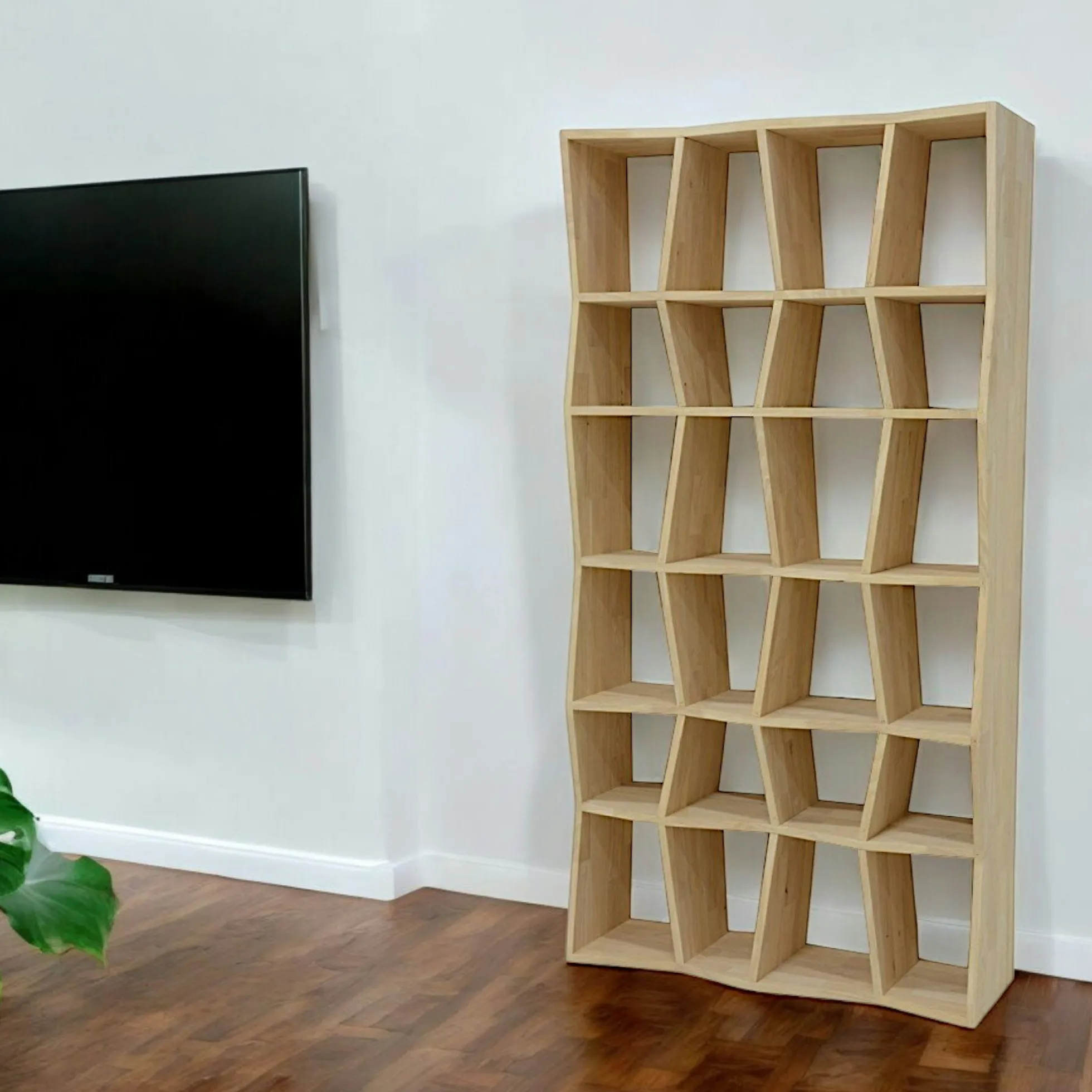 Bibliothèque ouverte Hévéa 24 niches effet ZigZag 100x30x190cm BALTIC