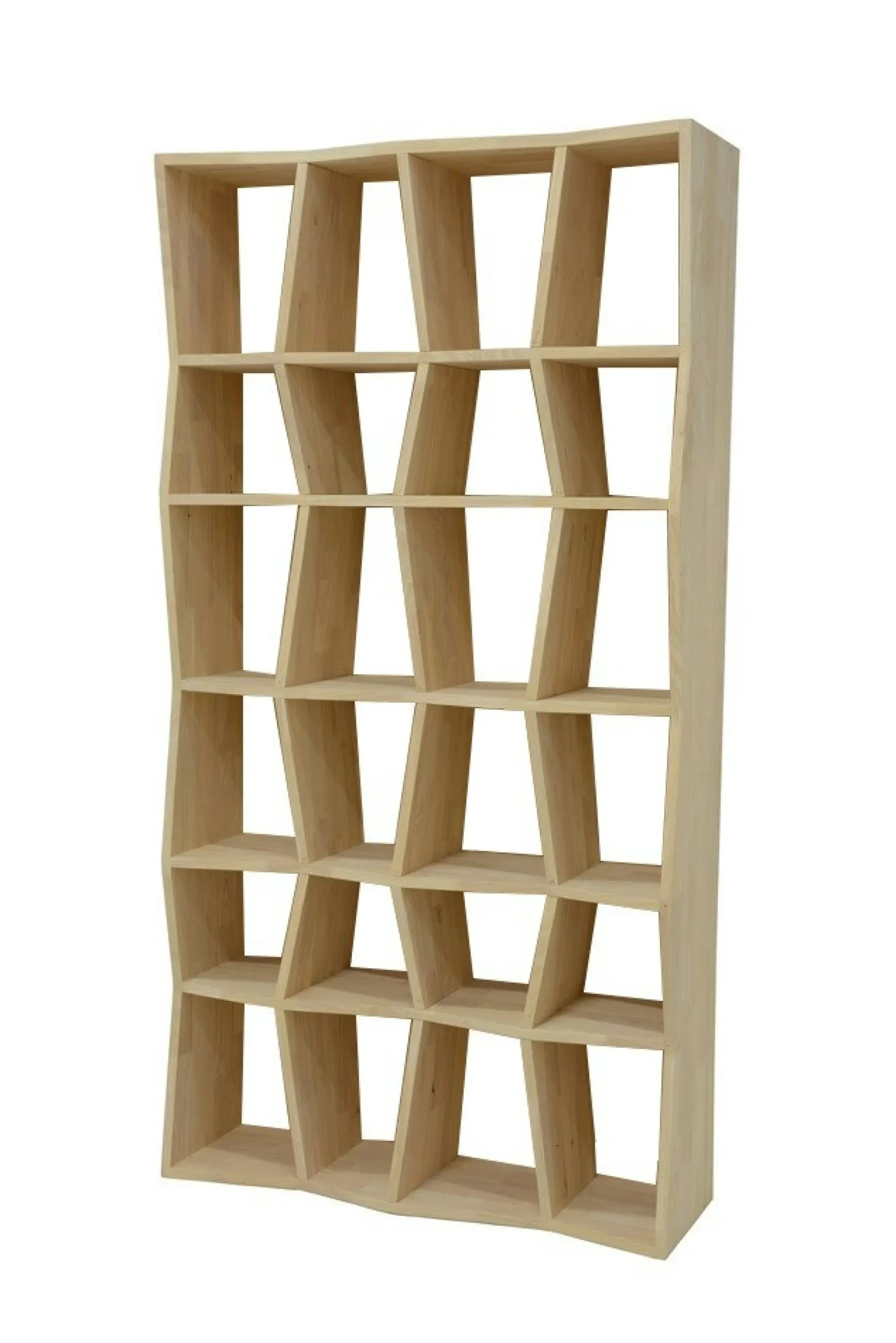Bibliothèque ouverte Hévéa 24 niches effet ZigZag 100x30x190cm BALTIC