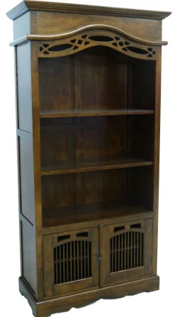 Bibliothèque ouverte Hévéa 2 portes, 3 niches étagères 96.6x44.8x195cm MAORI