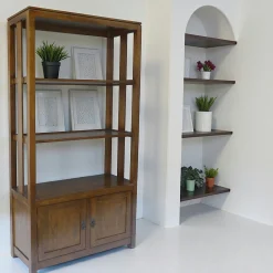 Bibliothèque ouverte Hévéa 2 portes, 3 étages, 100x40x190cm HELENA