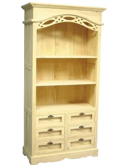 Bibliothèque ouverte Hévéa 6 tiroirs, 3 niches étagères 100x45x196cm MAORI