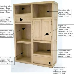 Bibliothèque 1 placard hévéa 100x150cm OLGA