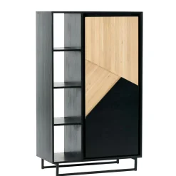 Bibliothèque 1 porte bois noir et blanc ANINA