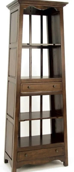 Bibliothèque Pyramide Hévéa 2 tiroirs, 4 niches, arrière ajouré 70x44x190cm MAORI