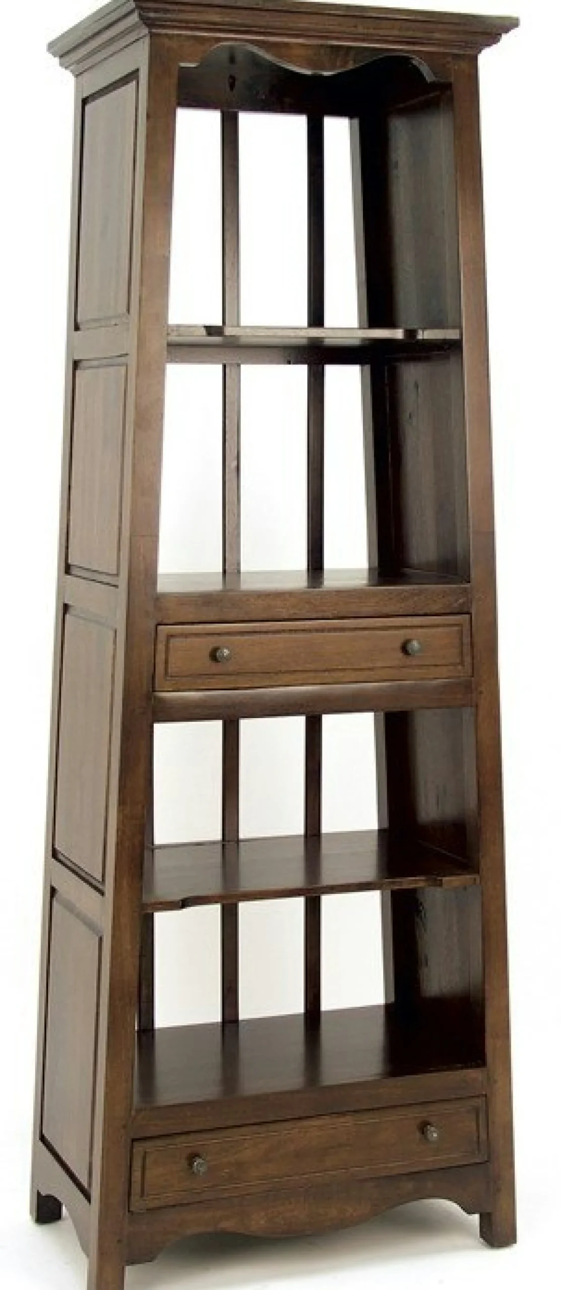 Bibliothèque Pyramide Hévéa 2 tiroirs, 4 niches, arrière ajouré 70x44x190cm MAORI