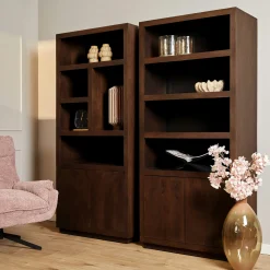 Bibliothèque salon bois foncé MONTARO