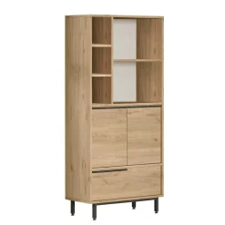 Bibliothèque salon 3 portes 2 étagères décor bois JENA