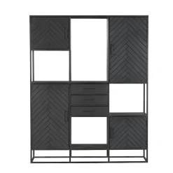 Bibliothèque étagère bois noir 4 portes motif chevron ALVERA