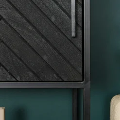 Bibliothèque étagère bois noir 4 portes motif chevron ALVERA