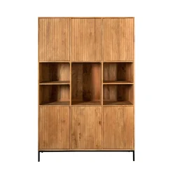 Bibliothèque étagère bois 6 portes rainurées CORTINA