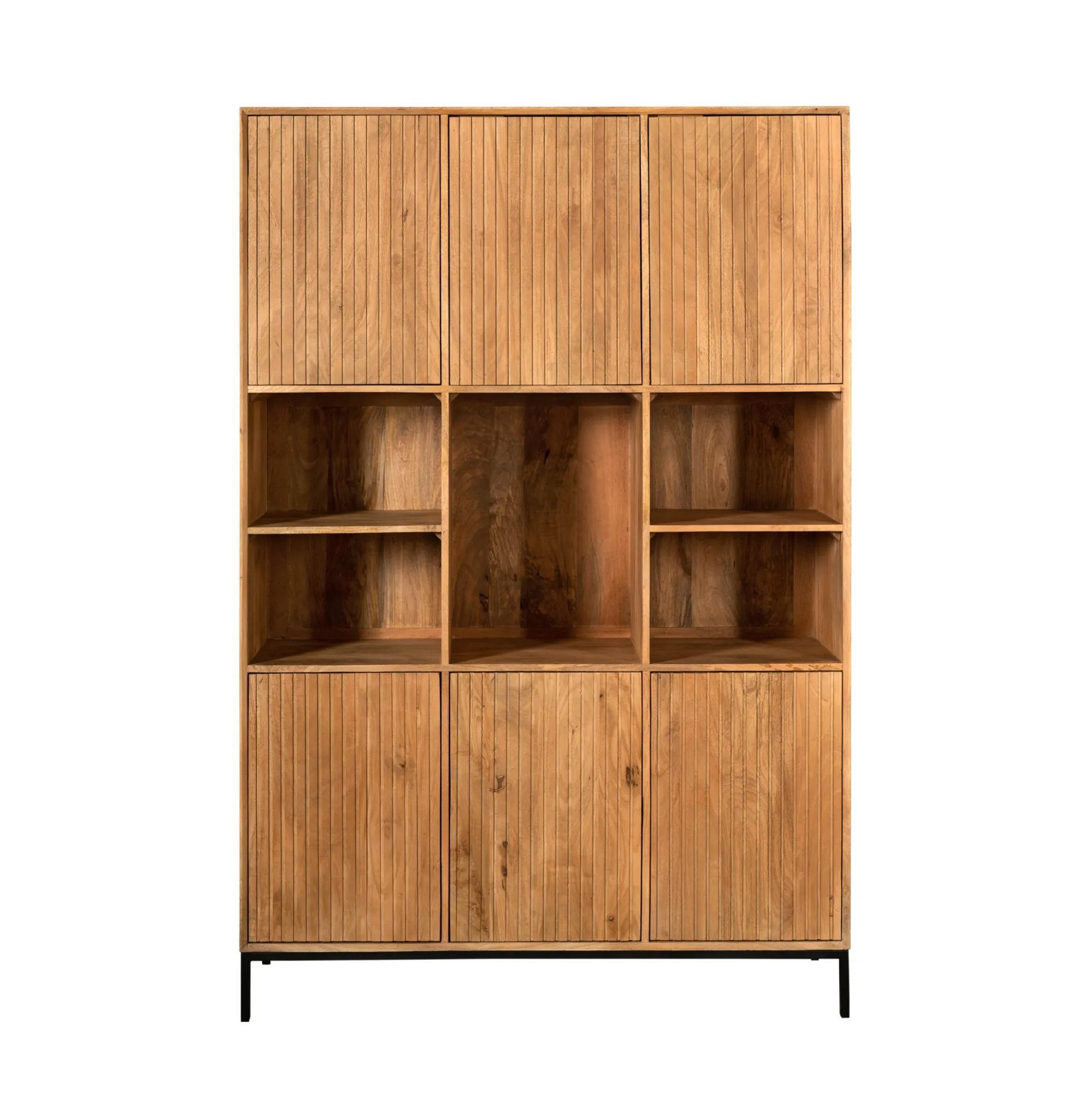 Bibliothèque étagère bois 6 portes rainurées CORTINA