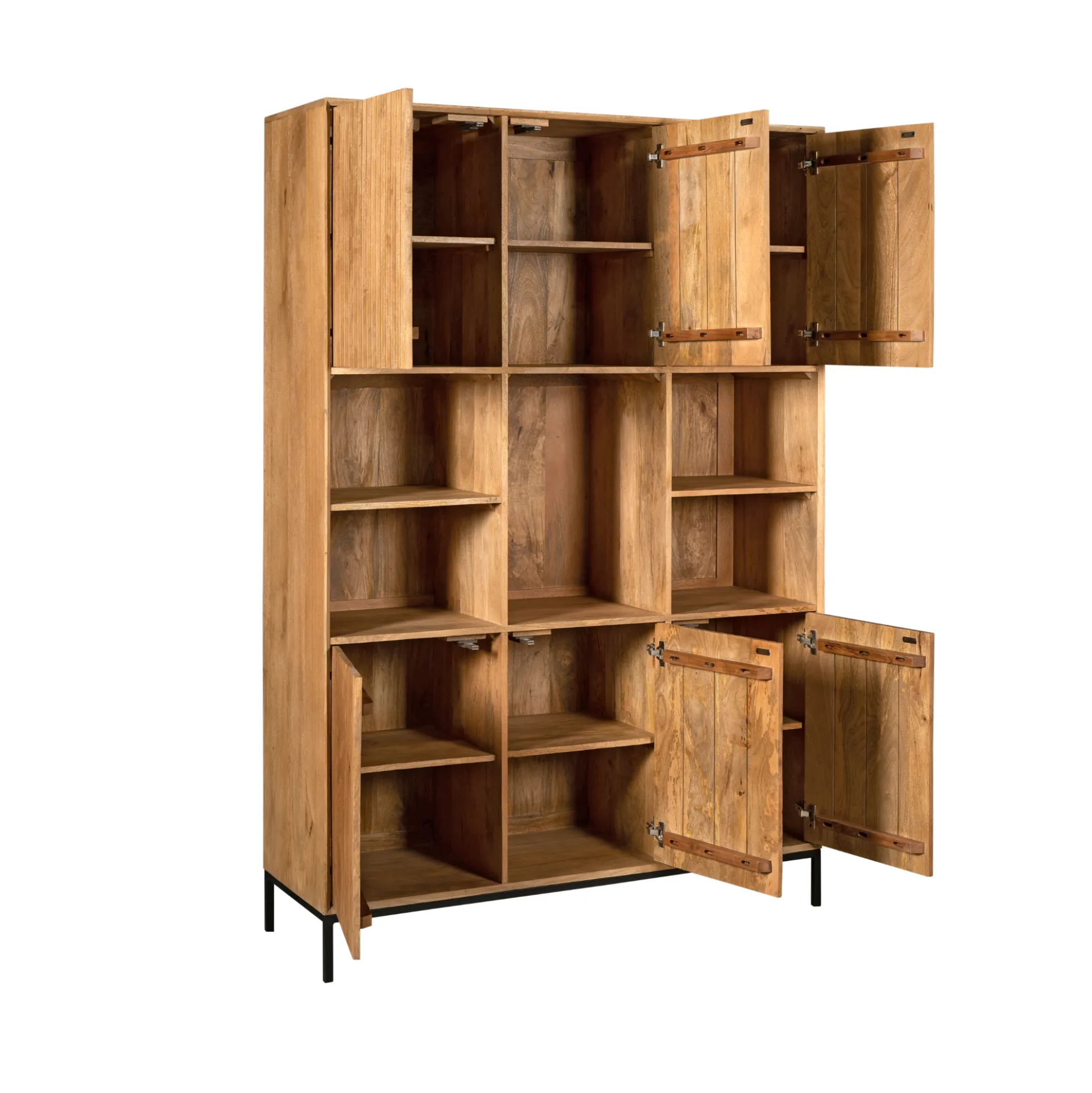 Bibliothèque étagère bois 6 portes rainurées CORTINA