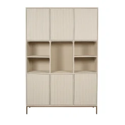 Bibliothèque étagère bois sable 6 portes rainurées CORTINA