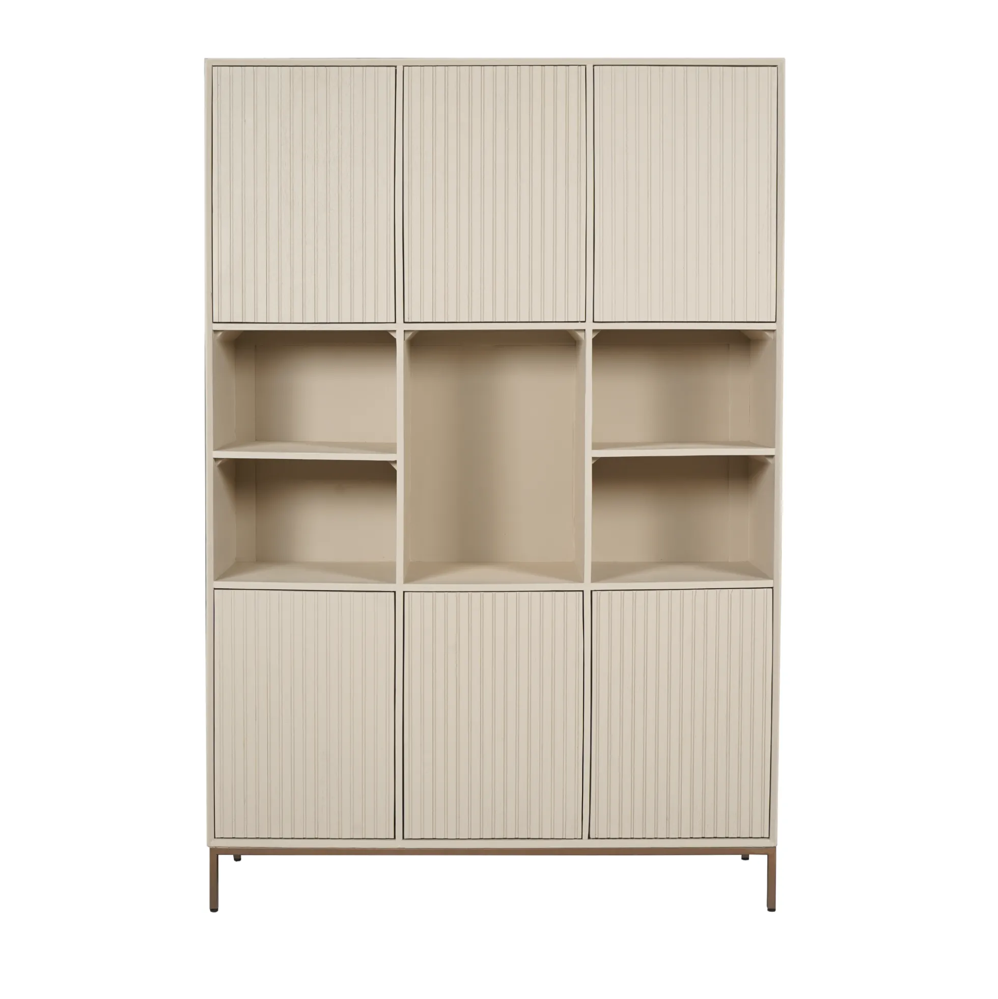 Bibliothèque étagère bois sable 6 portes rainurées CORTINA