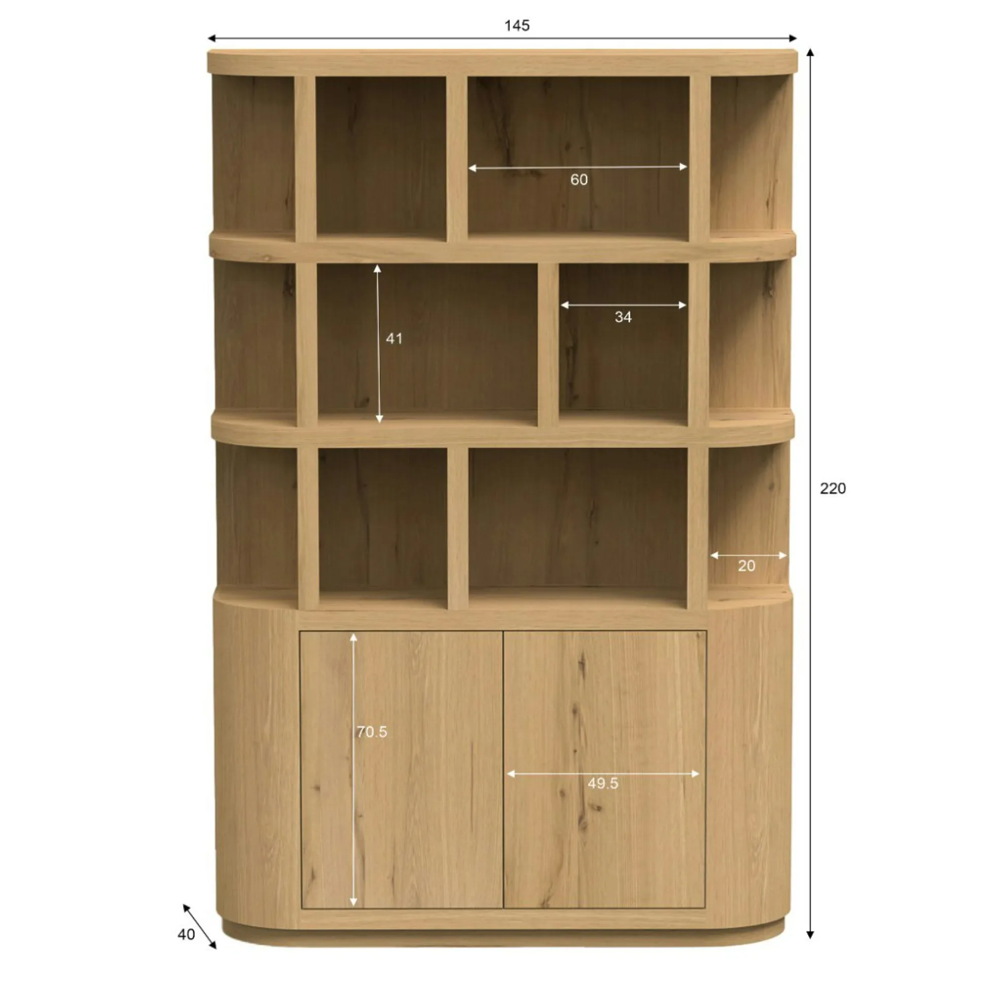 Bibliothèque étagère en chêne clair 2 portes LOREN