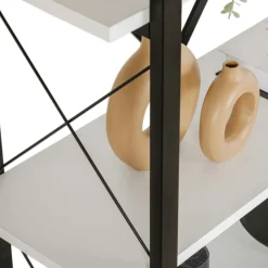 Bibliothèque étagère noire, 5 plateaux blancs JENA