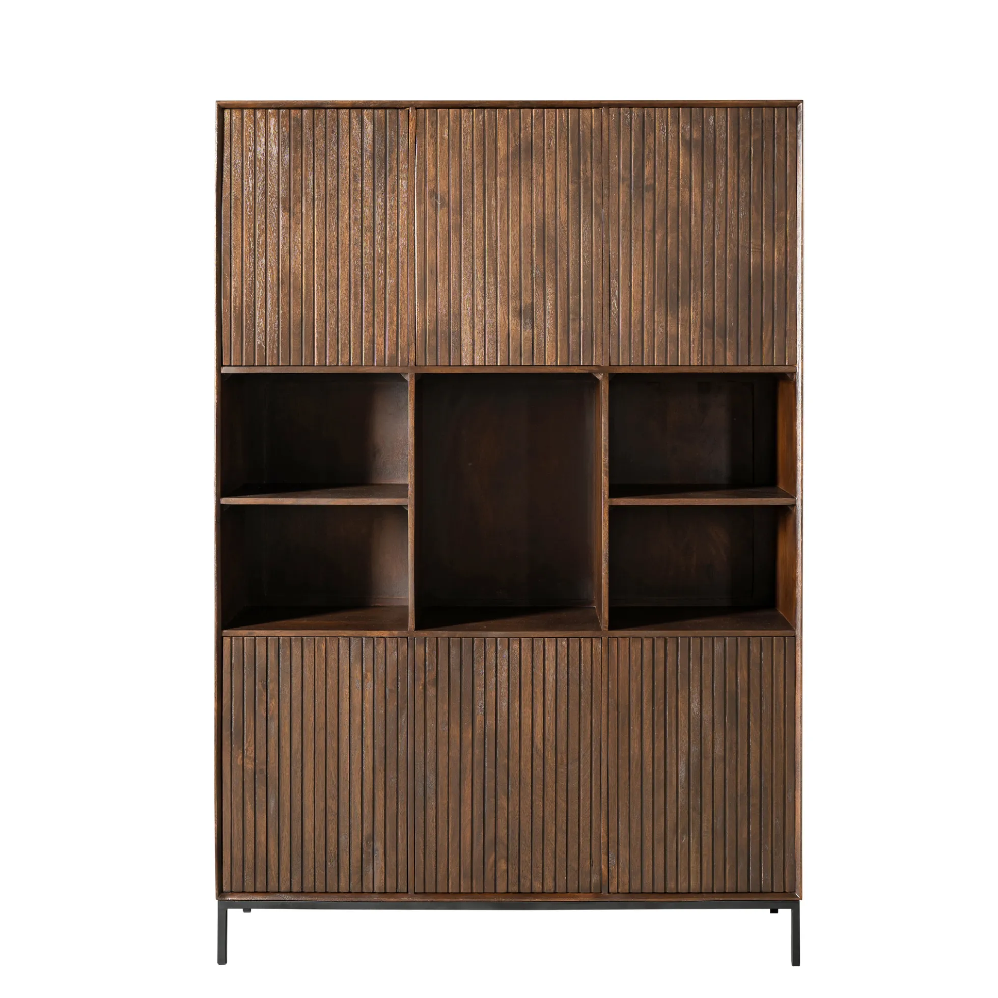 Bibliothèque étagère vintage 6 portes rainurées CORTINA