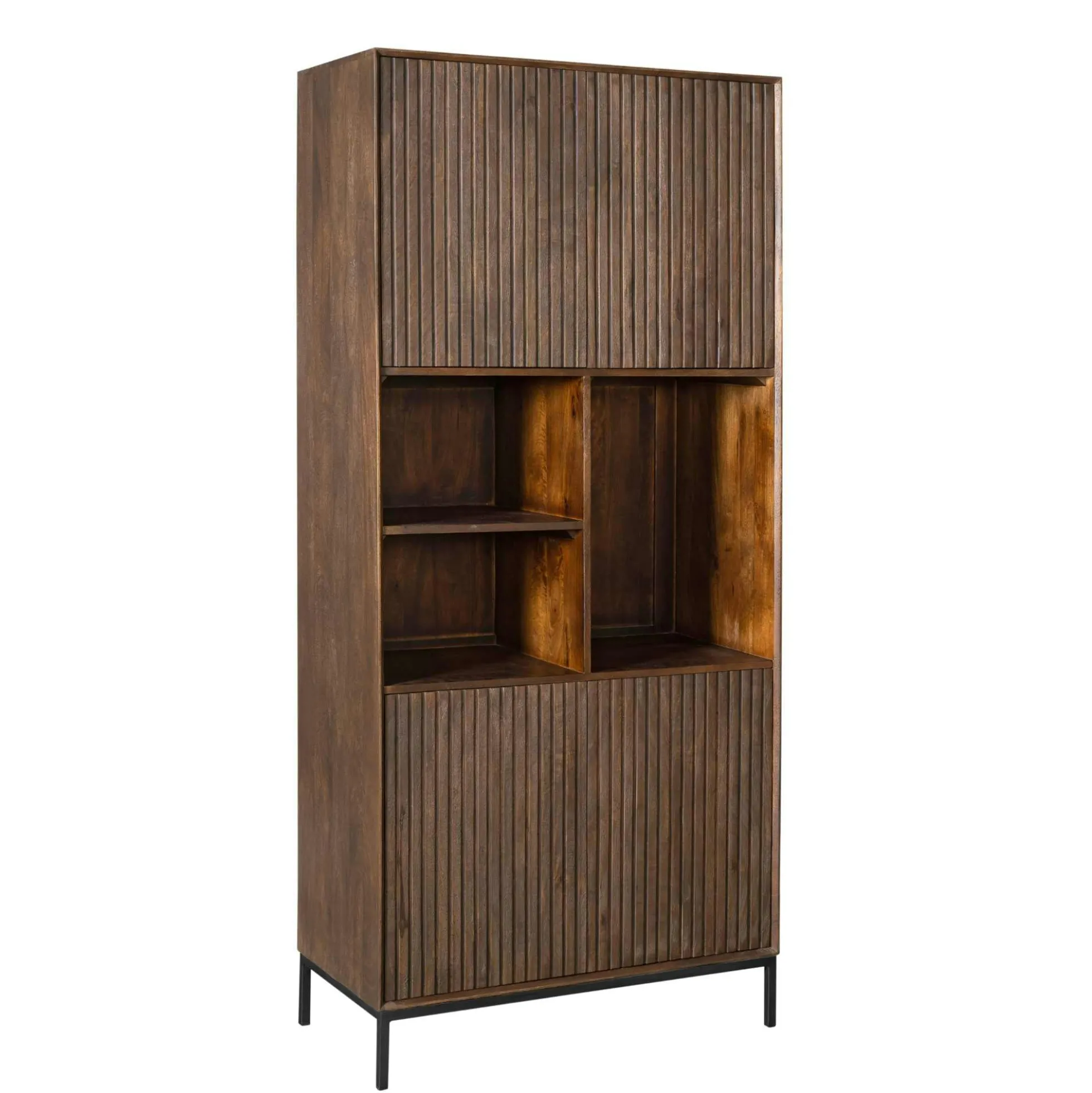 Bibliothèque étagère vintage 4 portes rainurées CORTINA