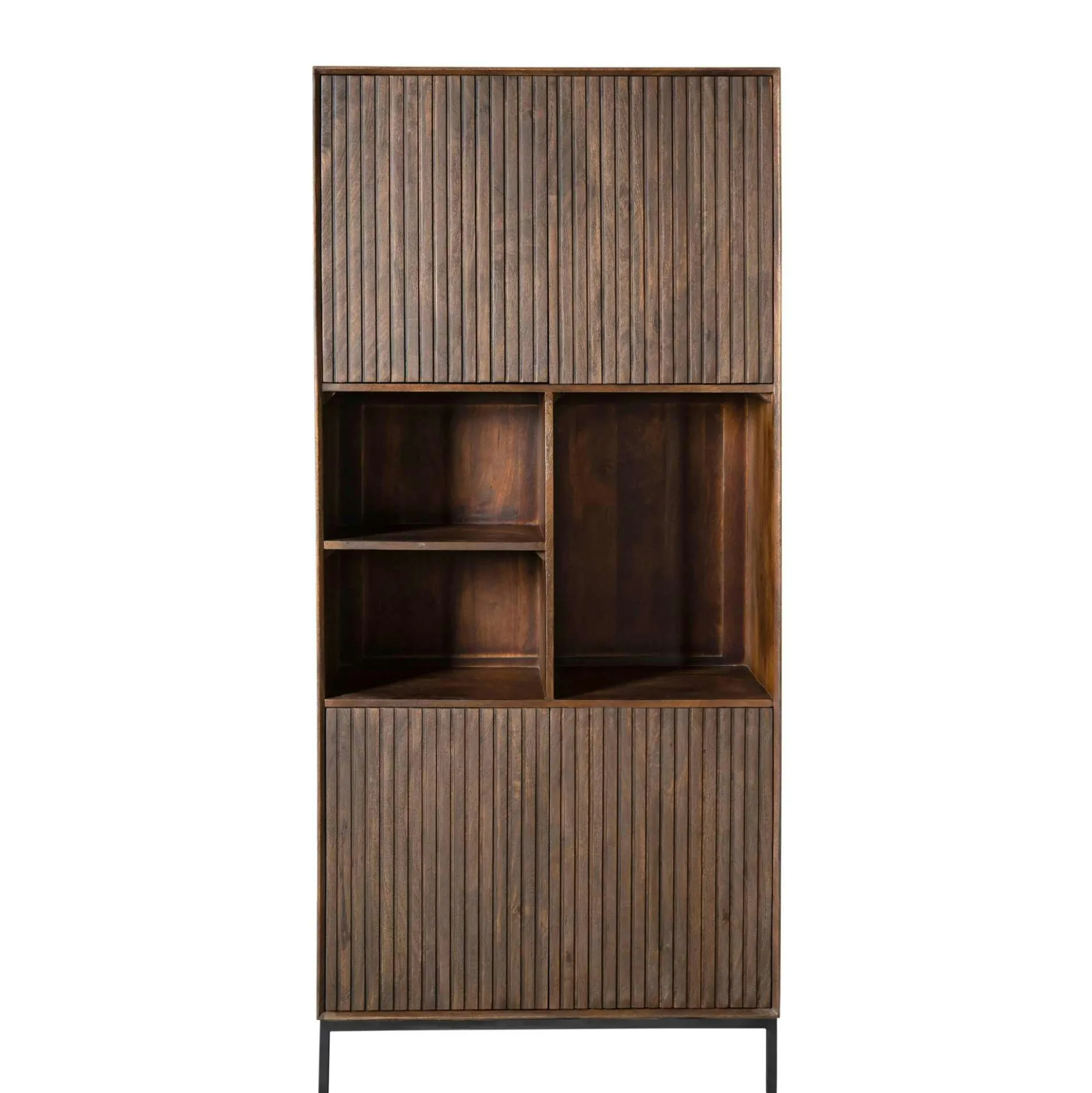 Bibliothèque étagère vintage 4 portes rainurées CORTINA