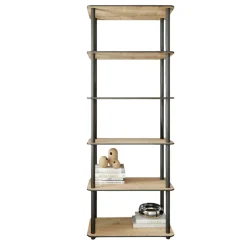 Bibliothèque étroite moderne effet bois - 6 étagères JENA