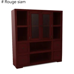 Bibliothèque / Vaisselier Hévéa 2 portes vitrées et bois, 2 tiroirs, 6 niches 130x40x140cm OLGA