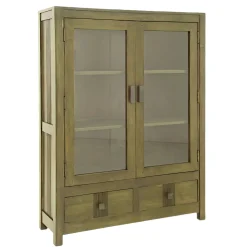 Bibliothèque vitrée bois d'hévéa 2 portes HELENA