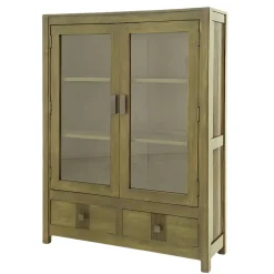 Bibliothèque vitrée bois d'hévéa 2 portes HELENA