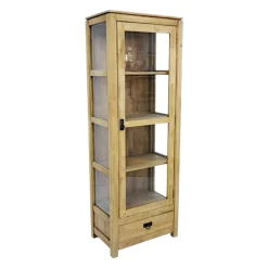 Bibliothèque vitrée Hévéa 1 porte, 1 tiroir, 60x38x170cm HELENA