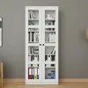 Bibliothèque vitrine blanche, 6 étagères réglables SALTA