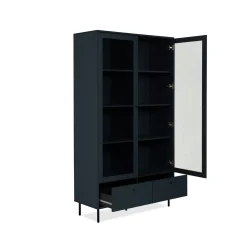Bibliothèque vitrine bleu sombre 2 portes 1 tiroir RAVEN