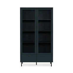 Bibliothèque vitrine bleu sombre 2 portes 1 tiroir RAVEN