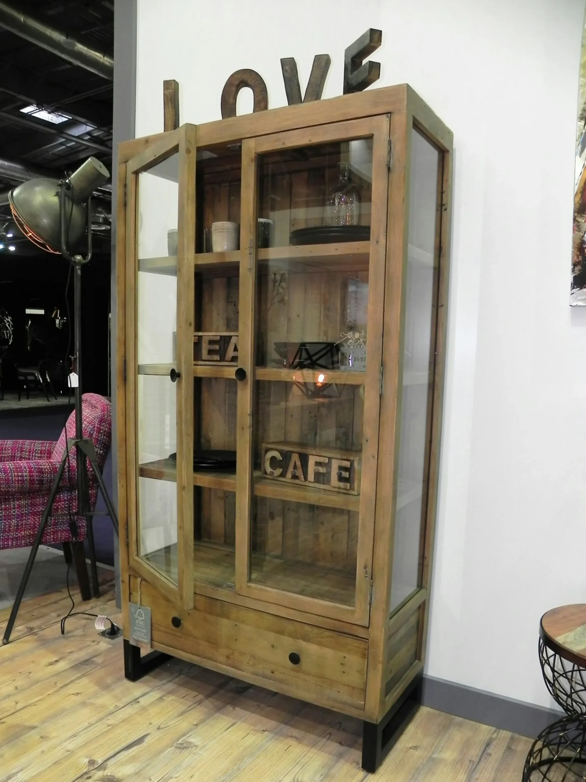Bibliothèque vitrine bois recyclé BRISBANE