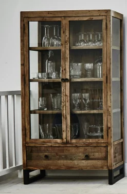 Bibliothèque vitrine bois recyclé BRISBANE