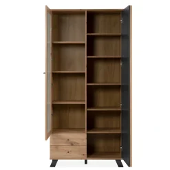 Bibliothèque vitrine 1 porte noire rainurée ALVA