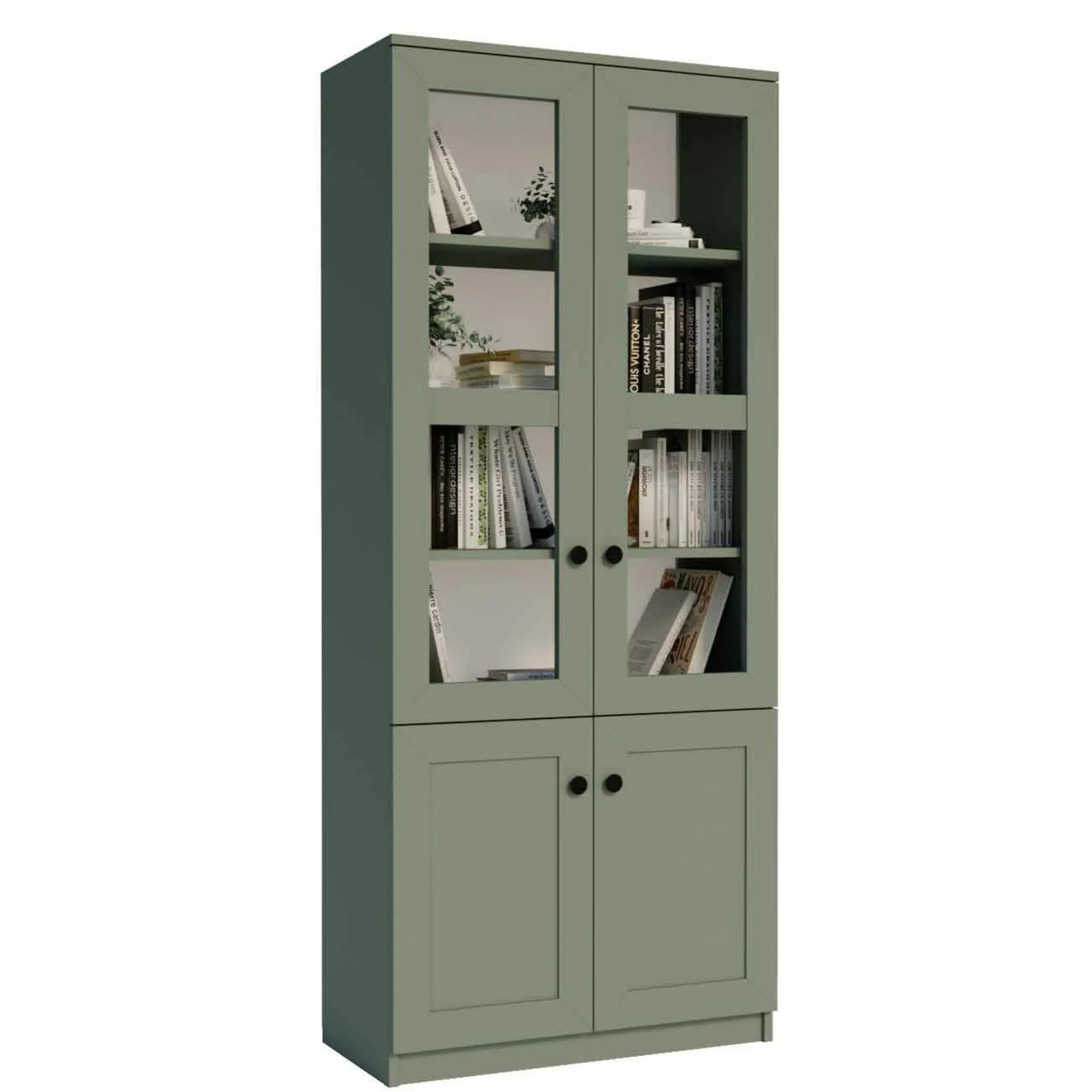 Bibliothèque vitrine vert sauge 4 portes MARFA