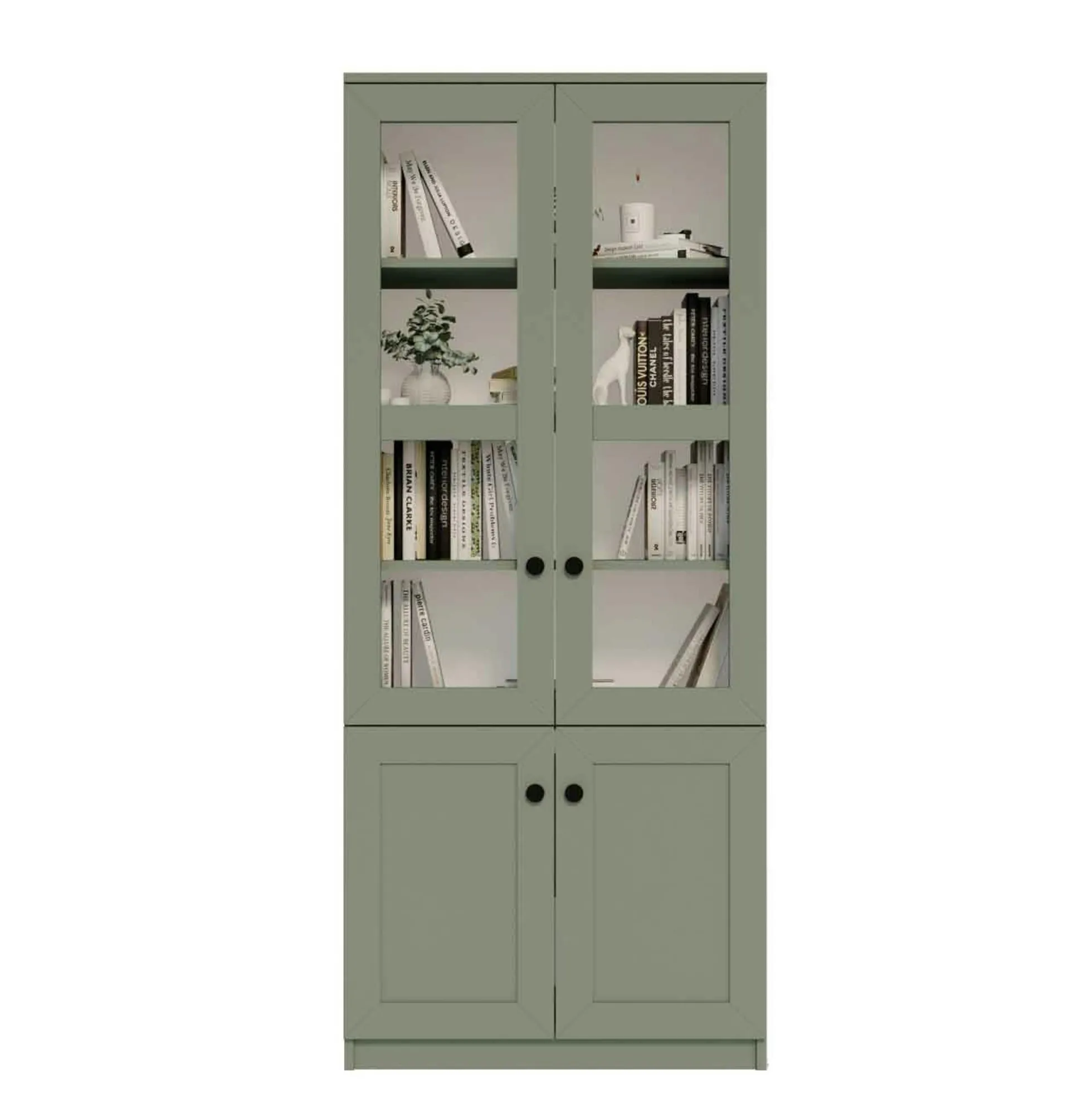 Bibliothèque vitrine vert sauge 4 portes MARFA