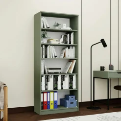 Bibliothèque vitrine vert sauge, 6 étagères réglables SALTA