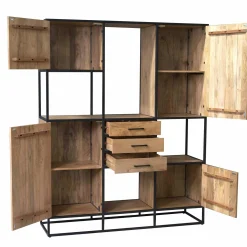 Bibliothèque XXL 4 portes bois clair et métal noir RIVANO