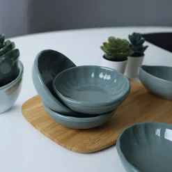 Bol apéro bleu gris forme fleur (lot de 6) EFIRA