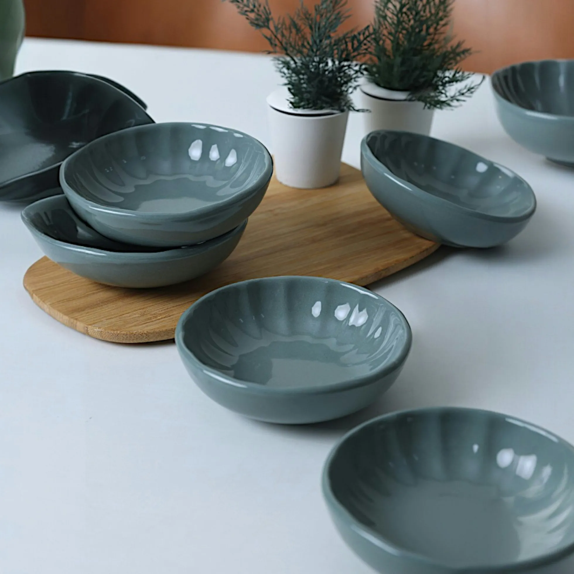 Bol apéro bleu gris forme fleur (lot de 6) EFIRA