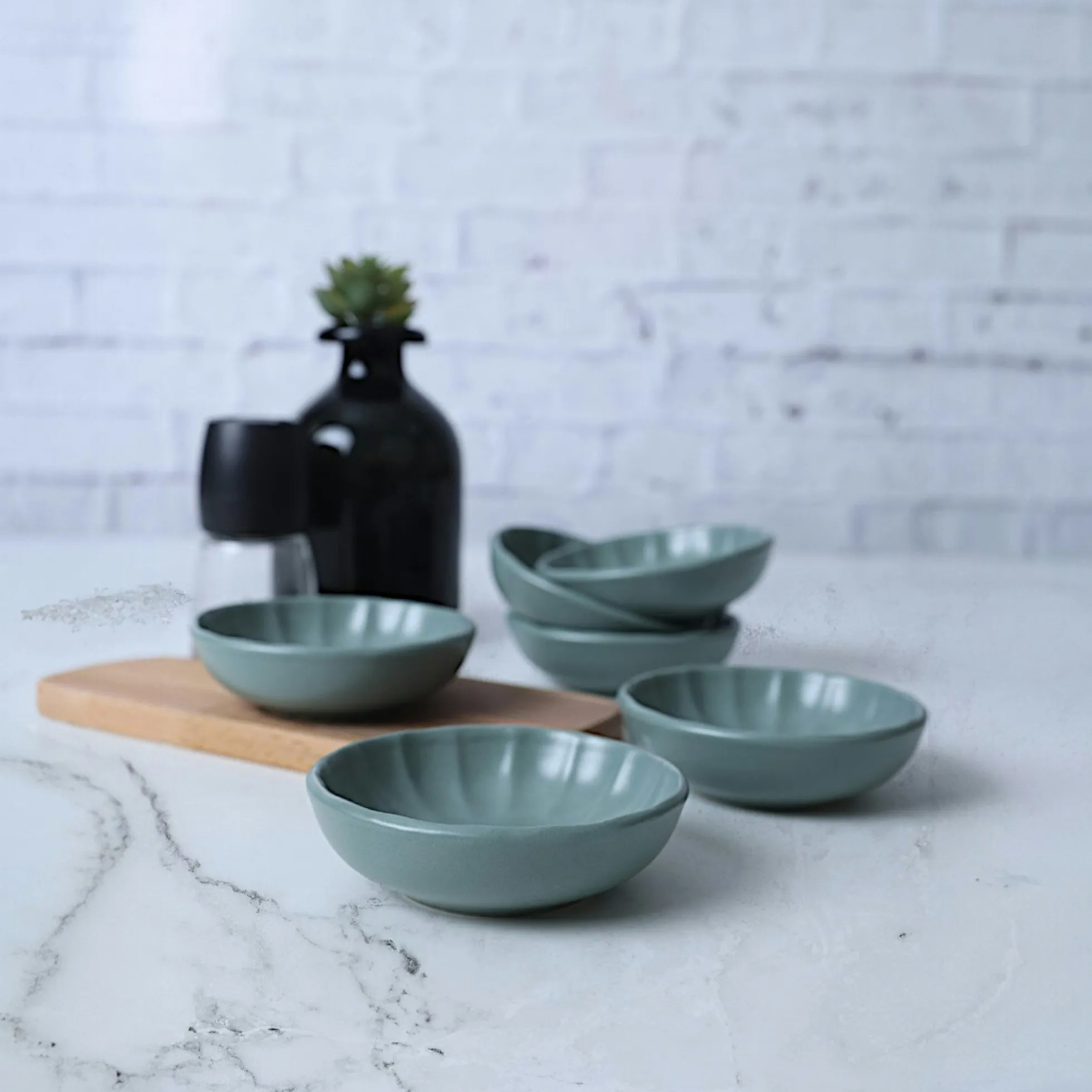Bol apéro vert pâle forme fleur (lot de 6) EFIRA