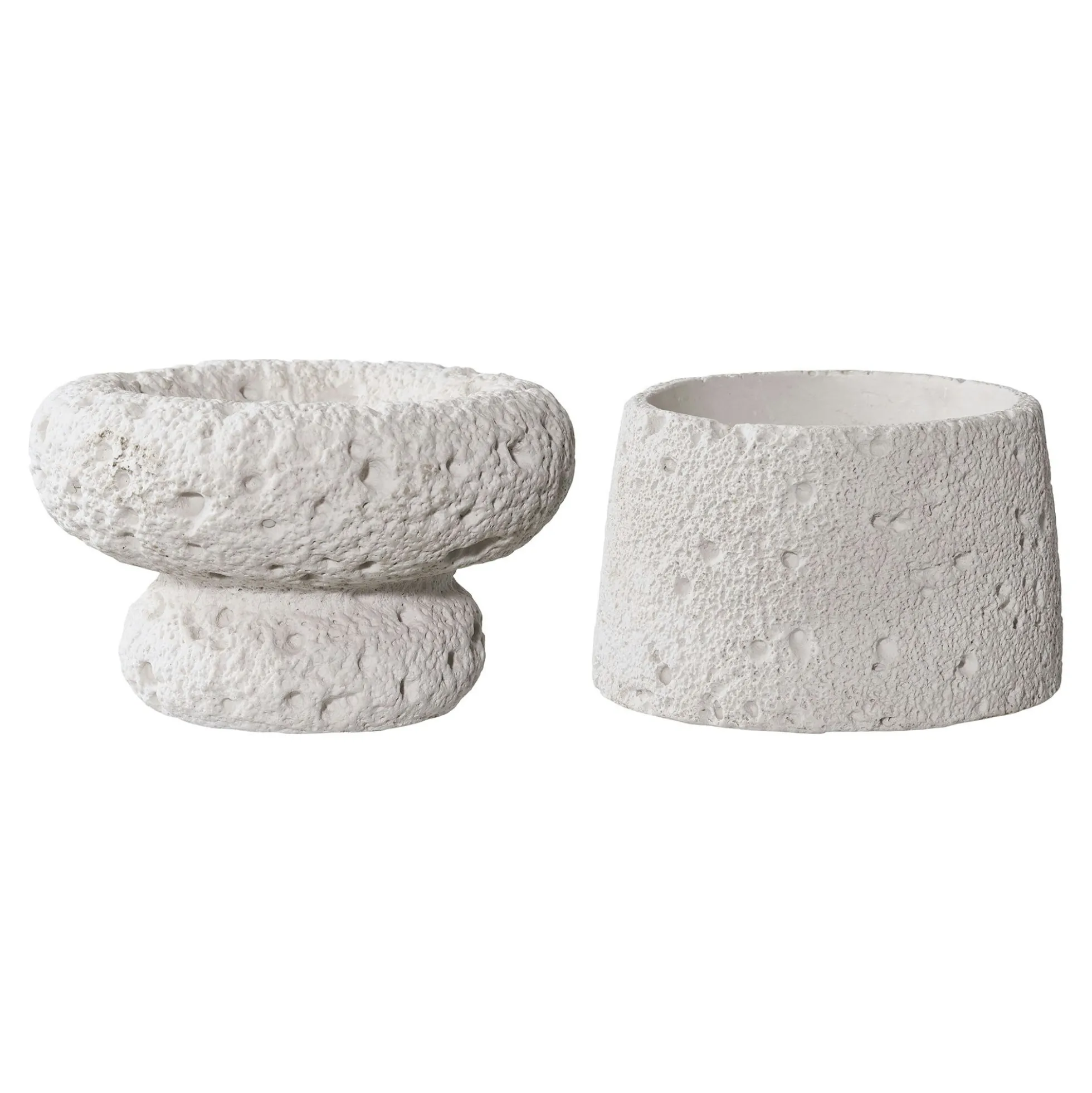 Bougeoir déco en ciment (lot de 2) - gris, formes coupelles basses