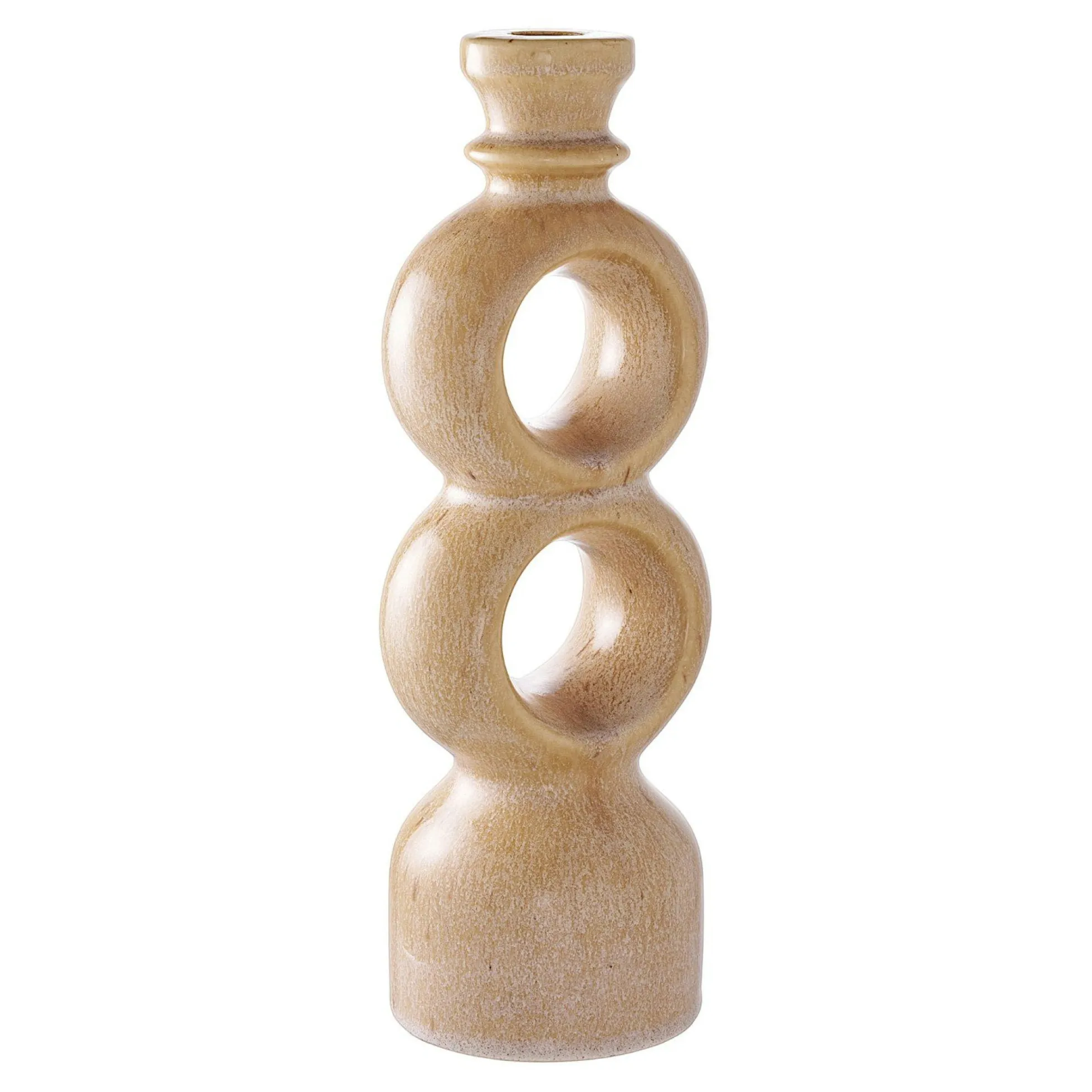 Bougeoir déco en céramique - 2 anneaux, finition beige brun