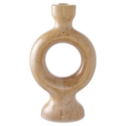 Bougeoir déco en céramique - forme anneau sculptural, beige brun