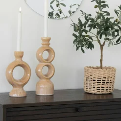 Bougeoir déco en céramique - forme anneau sculptural, beige brun