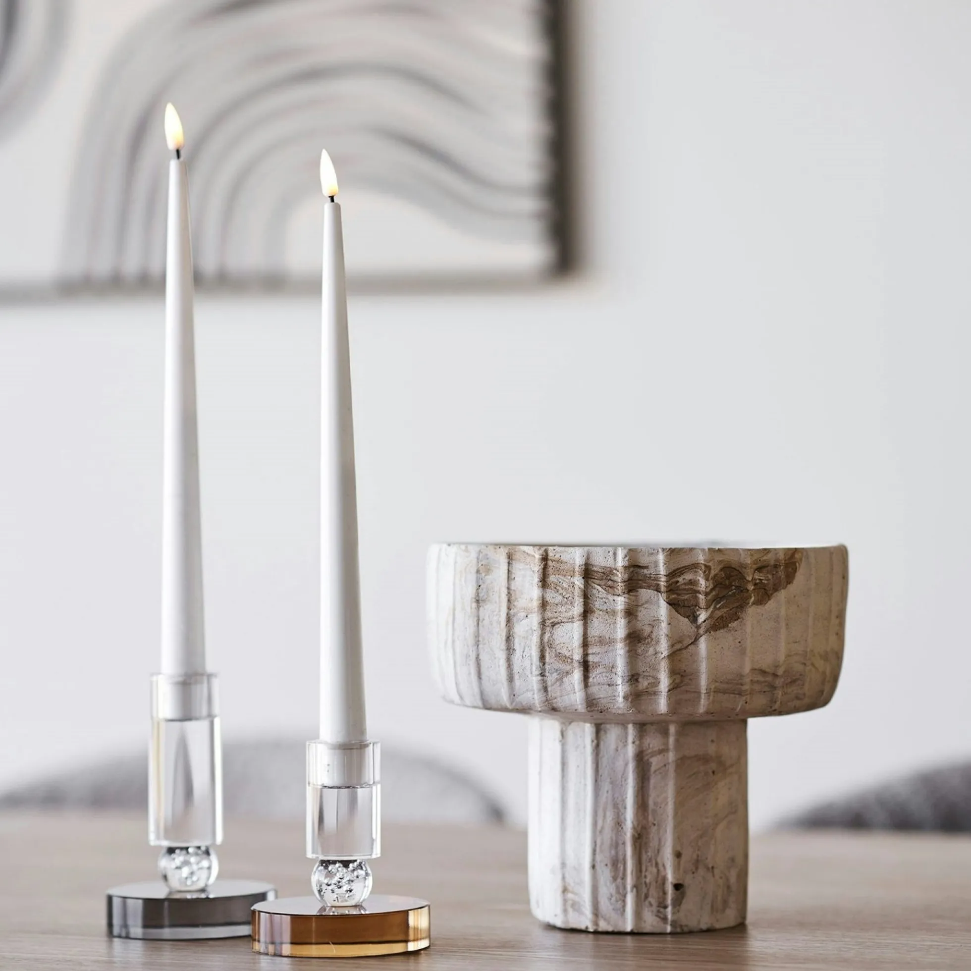 Bougeoir décoratif en verre (1 gris, 1 ambre)
