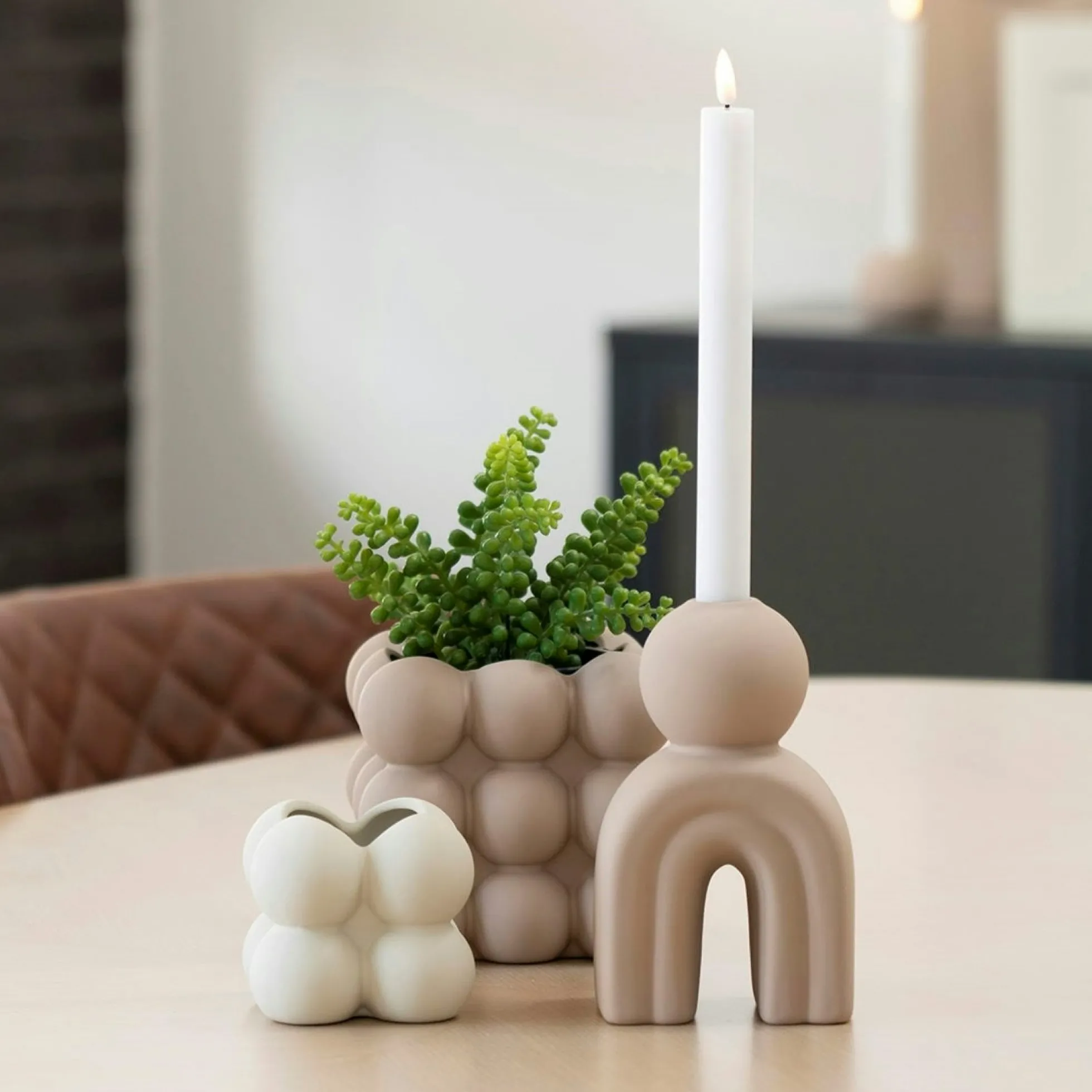 Bougeoir design arche en céramique marron