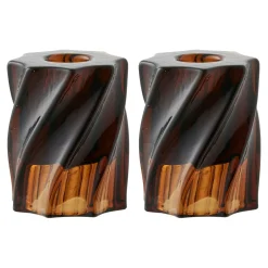 Bougeoir en verre brun strié (lot de 2)