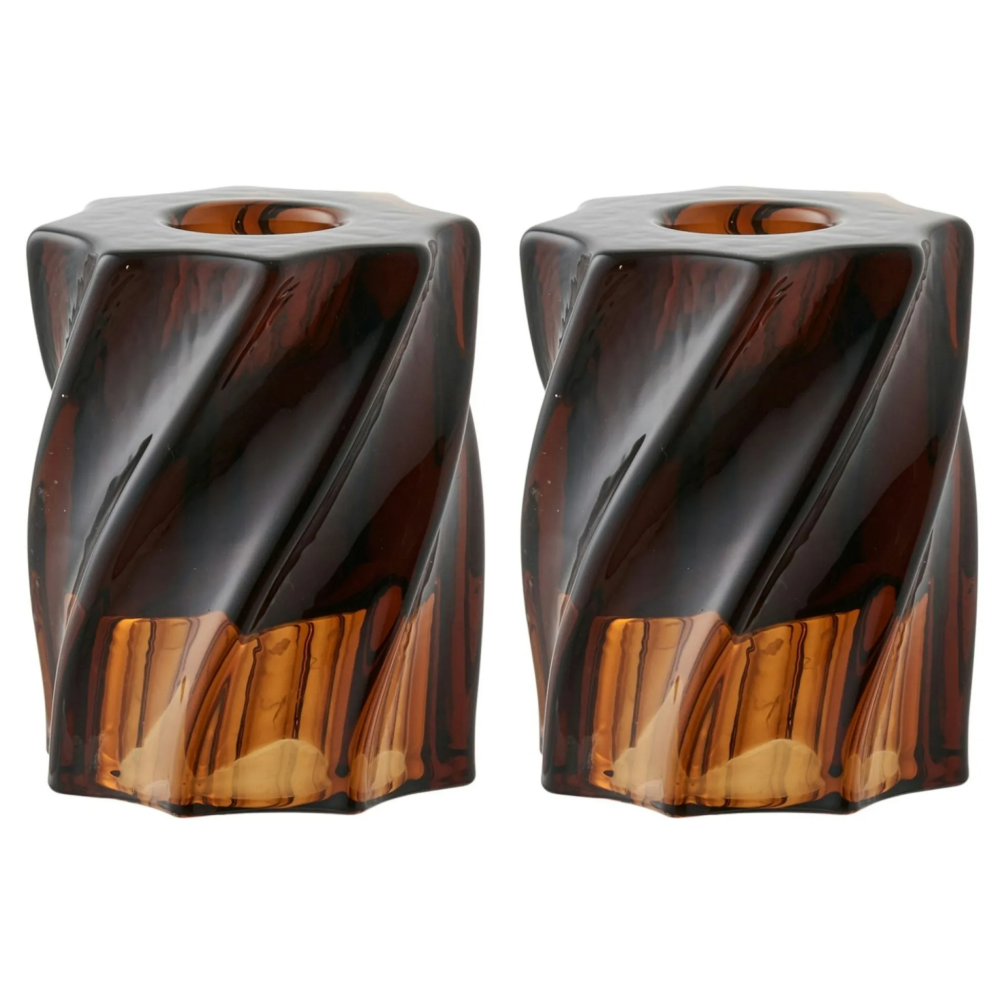 Bougeoir en verre brun strié (lot de 2)