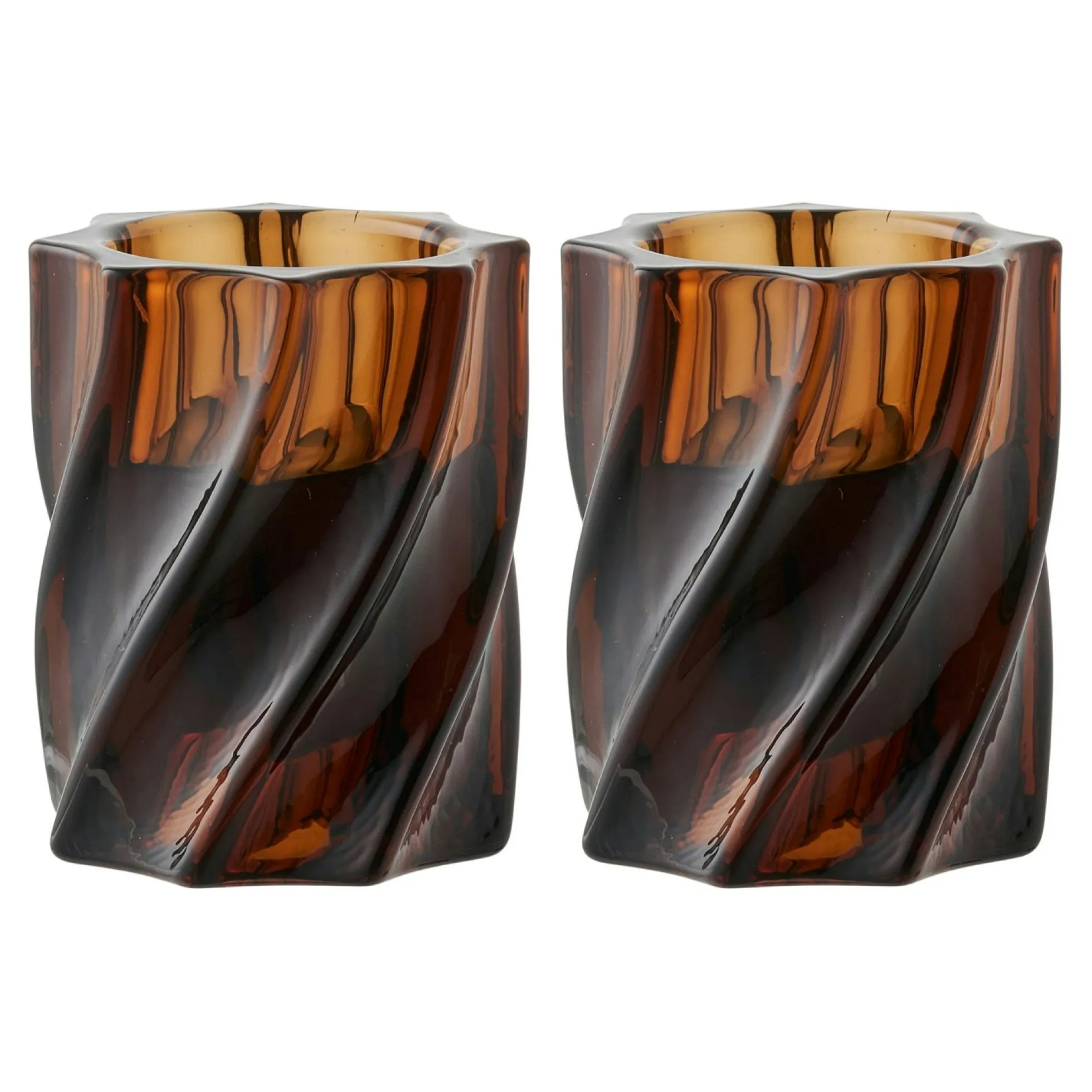 Bougeoir en verre brun strié (lot de 2)